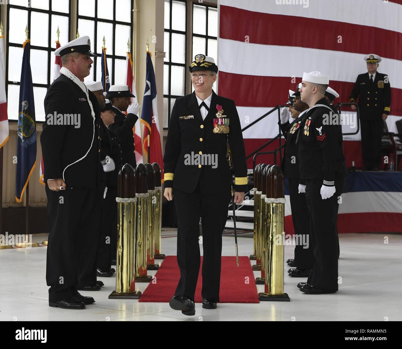 JACKSONVILLE, Fla. (Feb. 23, 2017) Rear Adm. Mary M. Jackson is piped