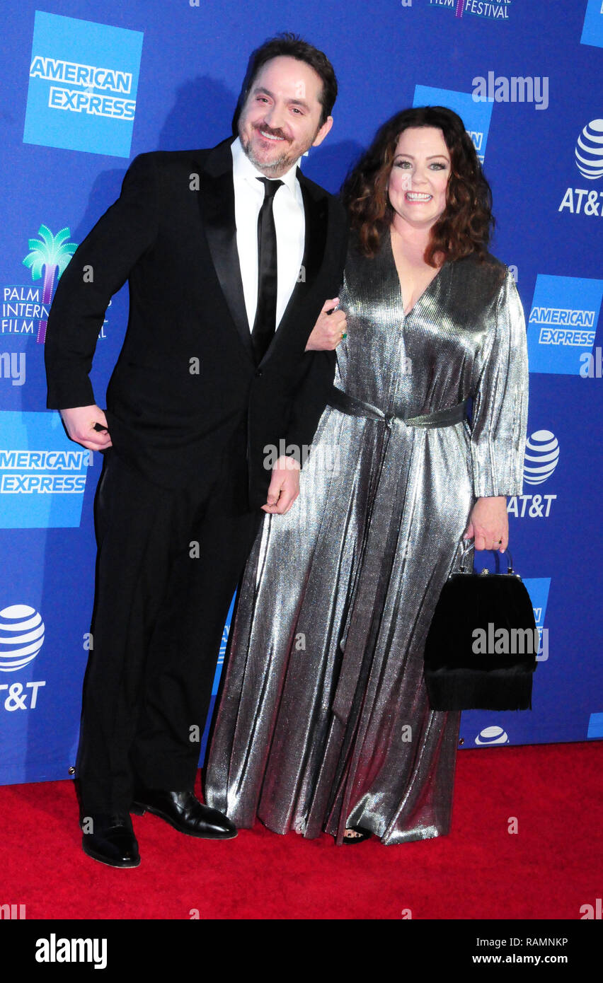 Palm Springs, California, USA. 3rd January, 2019. Director/actor Ben Falcone and wife actress Melissa McCarthy attend the 30th Annual Palm Springs International Film Festival Awards Gala on January 3, 2019 at Palm Springs Convention Center in Palm Springs, California. Photo by Barry King/Alamy Live News Stock Photo
