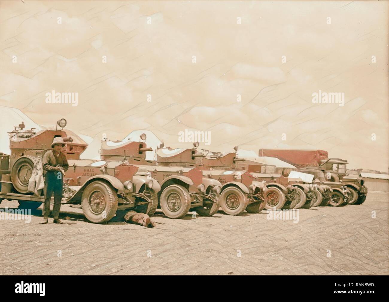 Palestine disturbances 1936 Row of armoured motor cars. 1936