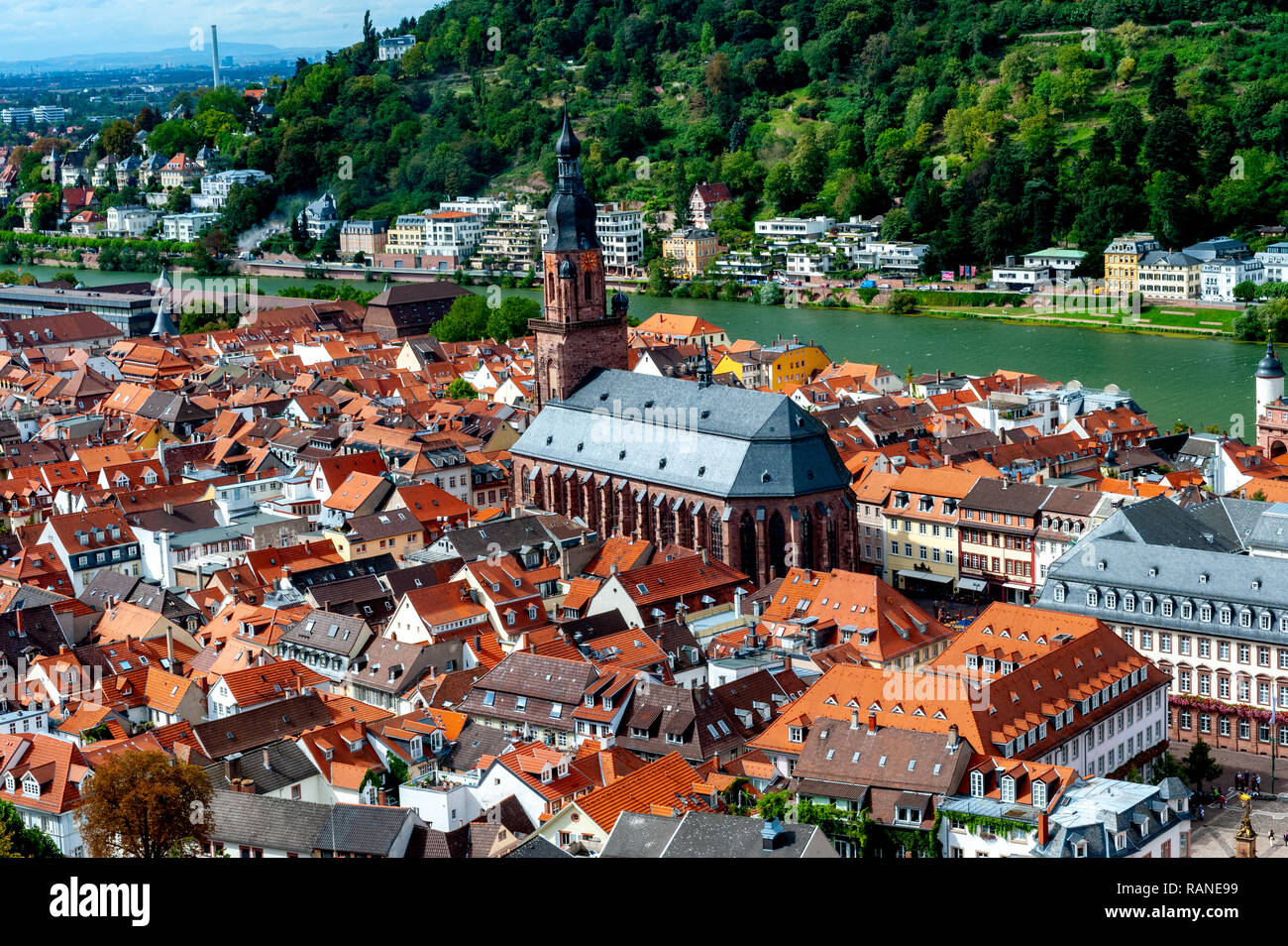 Ariel view of Heidelberg and the Church of the Holy Spirit Stock Photo