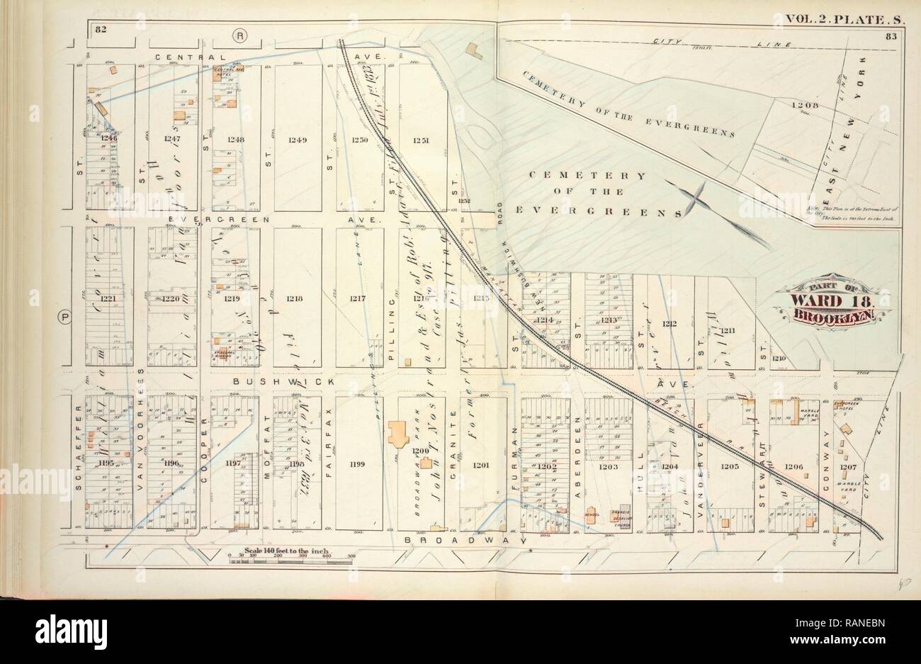 Vol. 2. Plate, S. Map bound by Central Ave., Cemetery of the Evergreens ...