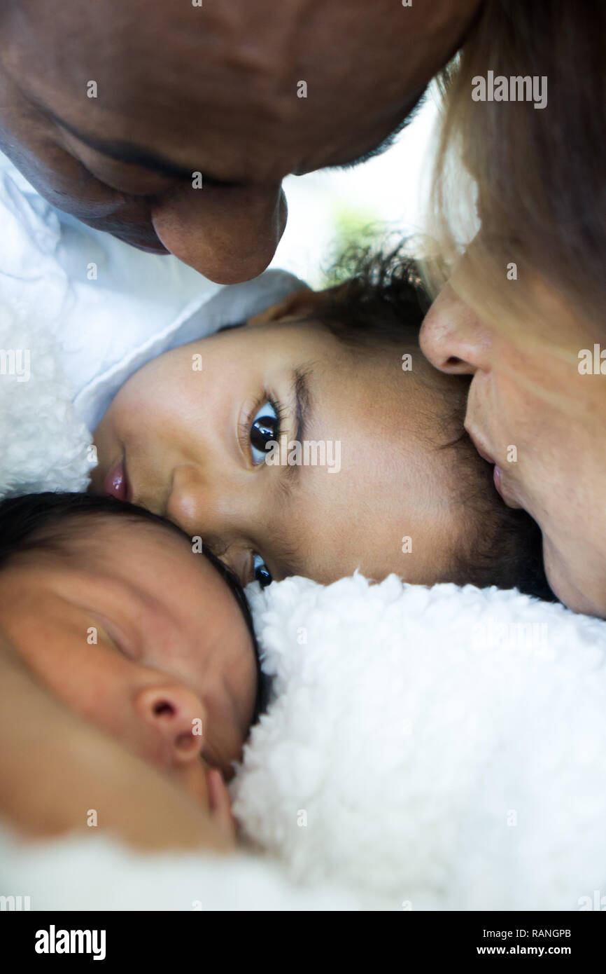 Close up of interracial family with African American and Indian decent Stock Photo