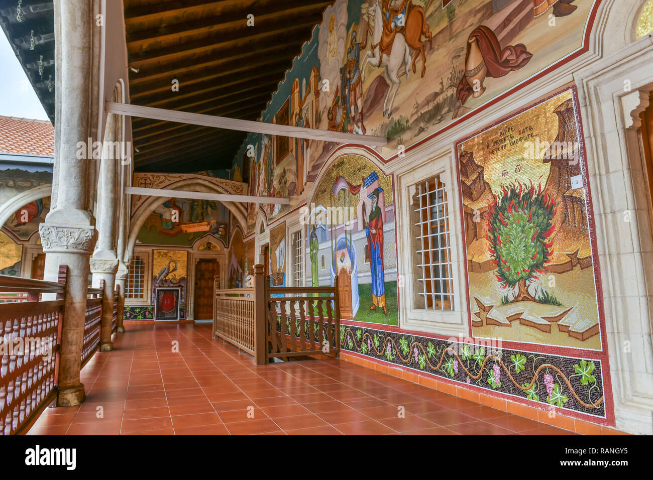 Way, painting, mosaics, cloister of Kykkos, Cyprus, Gang, Malerei, Mosaiken, Kloster Kykkos, Zypern Stock Photo