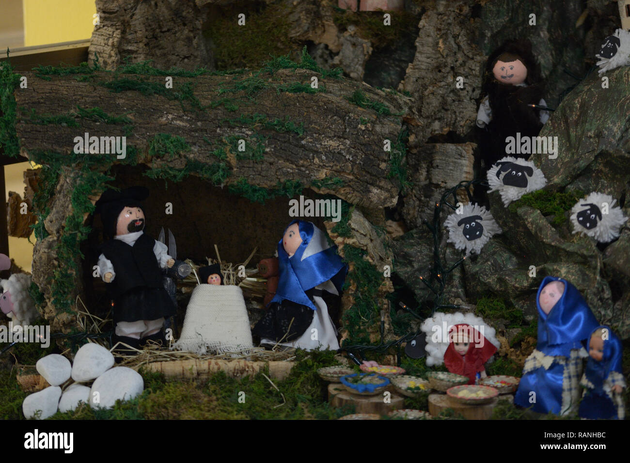 Nativity scene. Nativity scene with Holy Family reproduced with the ...