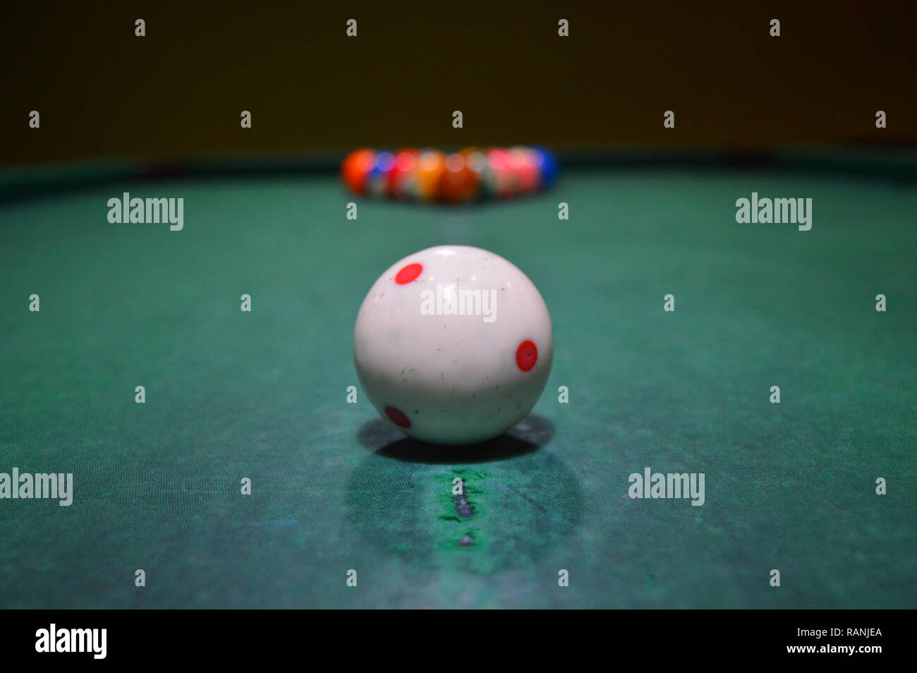 Game of pool, person playing pool and hitting balls Stock Photo Alamy