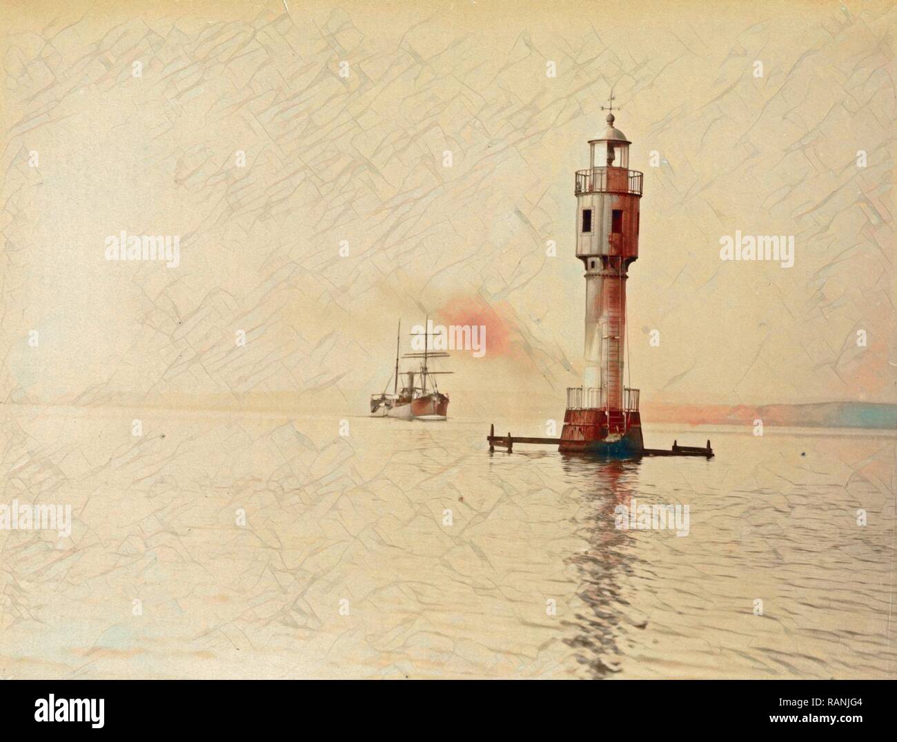Lighthouse, South of the Lacs amers, al-Buhayrah al-Murra al-Kubra, Great Bitter Lak. Reimagined by Gibon. Classic reimagined Stock Photo