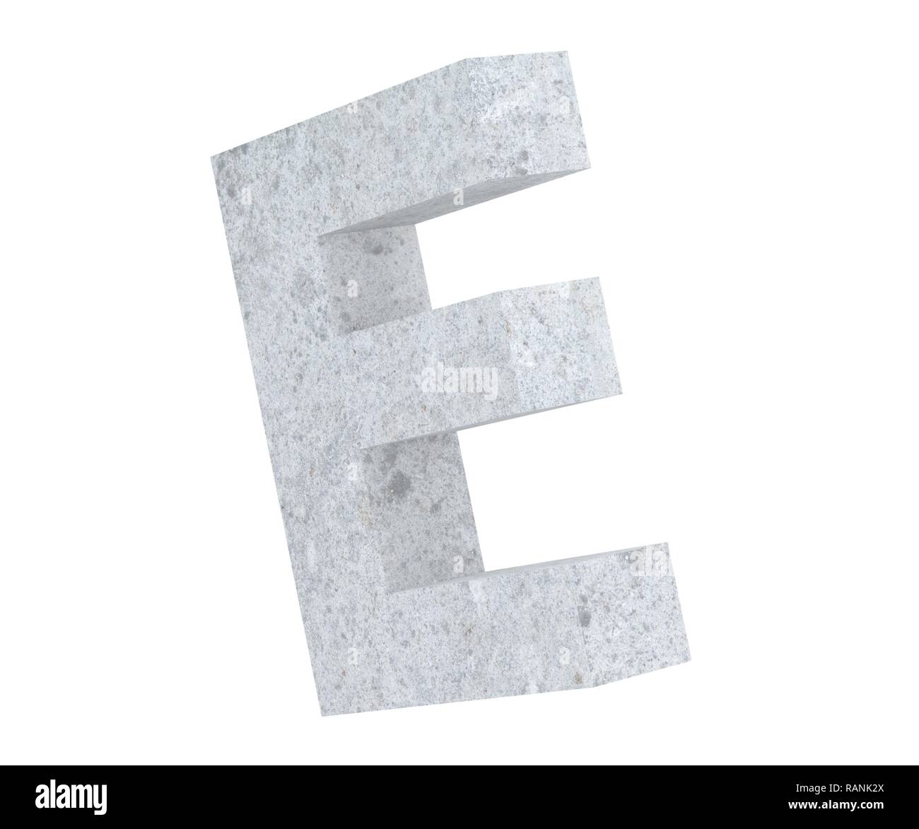 Concrete Capital Letter E isolated on white background. 3D render