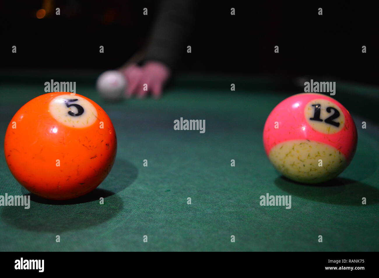 Game of pool, person playing pool and hitting balls Stock Photo Alamy