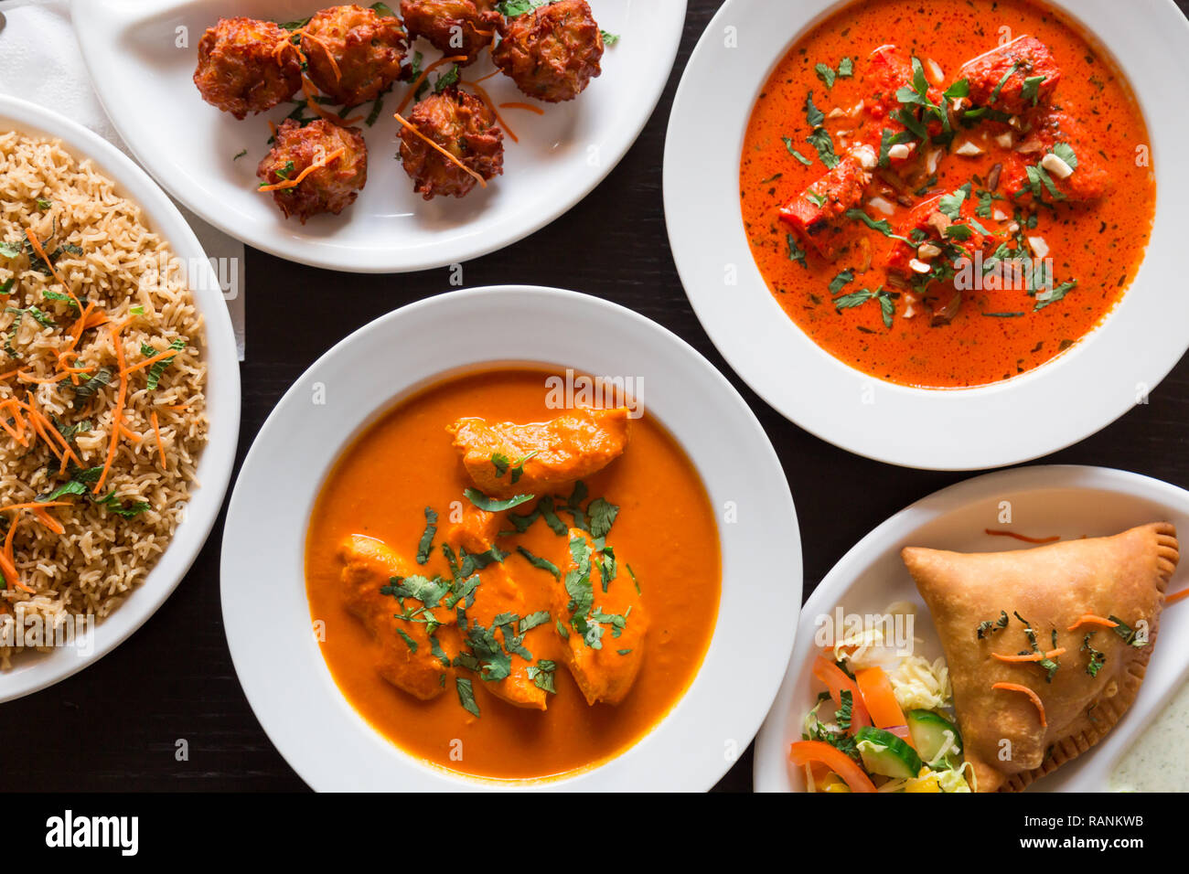 Delicious Indian food, for deliver at home, dinner with family and friends Stock Photo