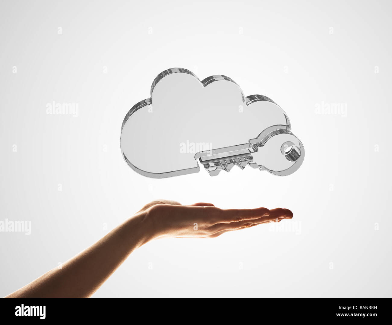 Cloud computing concept with glass symbol shown in hand Stock Photo
