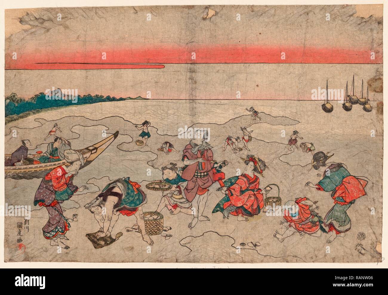 Shiohigari, Gathering Shells. [181-], 1 Print: Woodcut, Color, 25.3 X ...