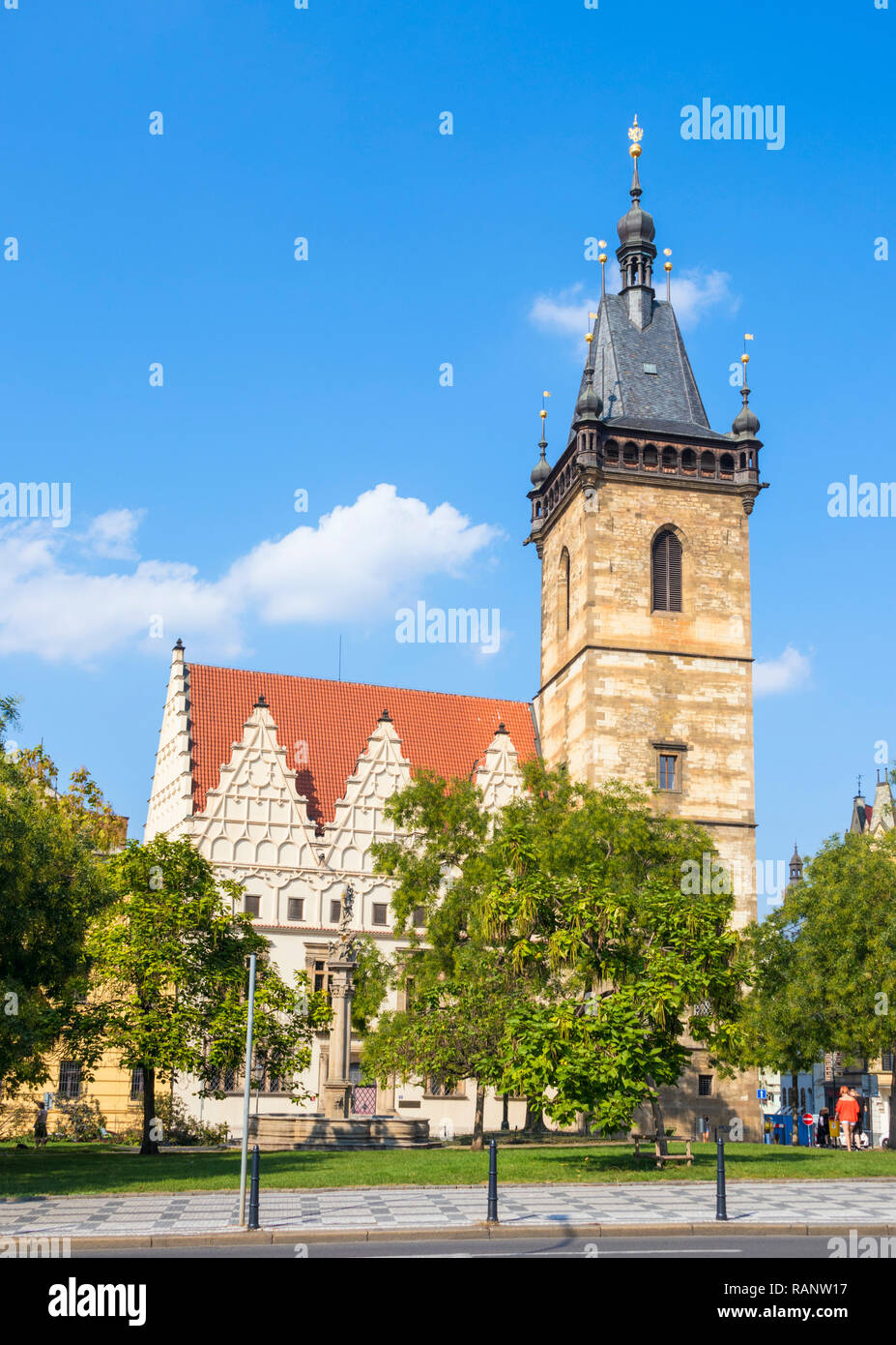 Prague Charles Square Karlovo namesti  Prague New Town Hall Novoměstská radnice Prague Czech Republic Europe Stock Photo