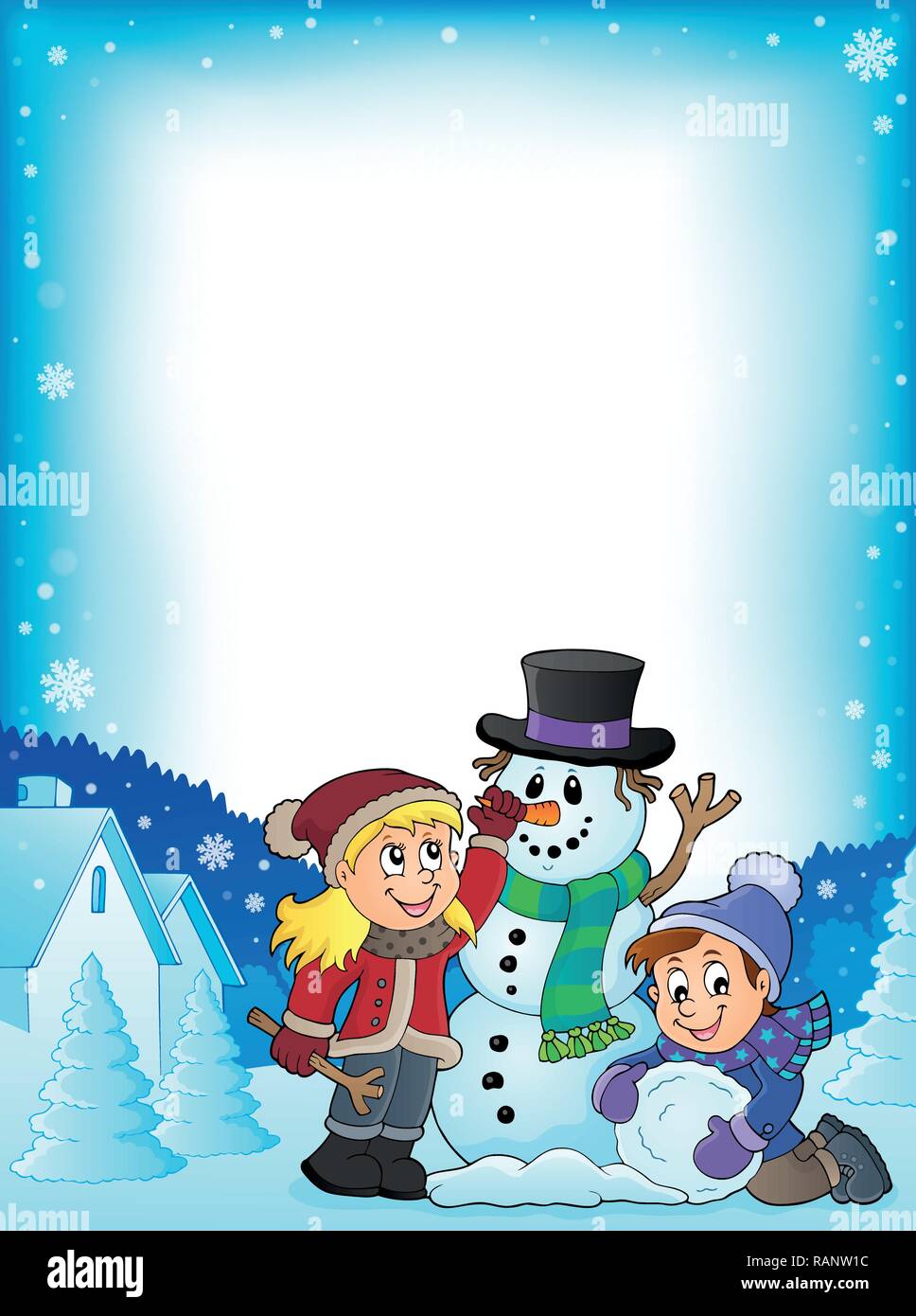 Kids building snowman theme frame 1 - eps10 vector illustration Stock ...