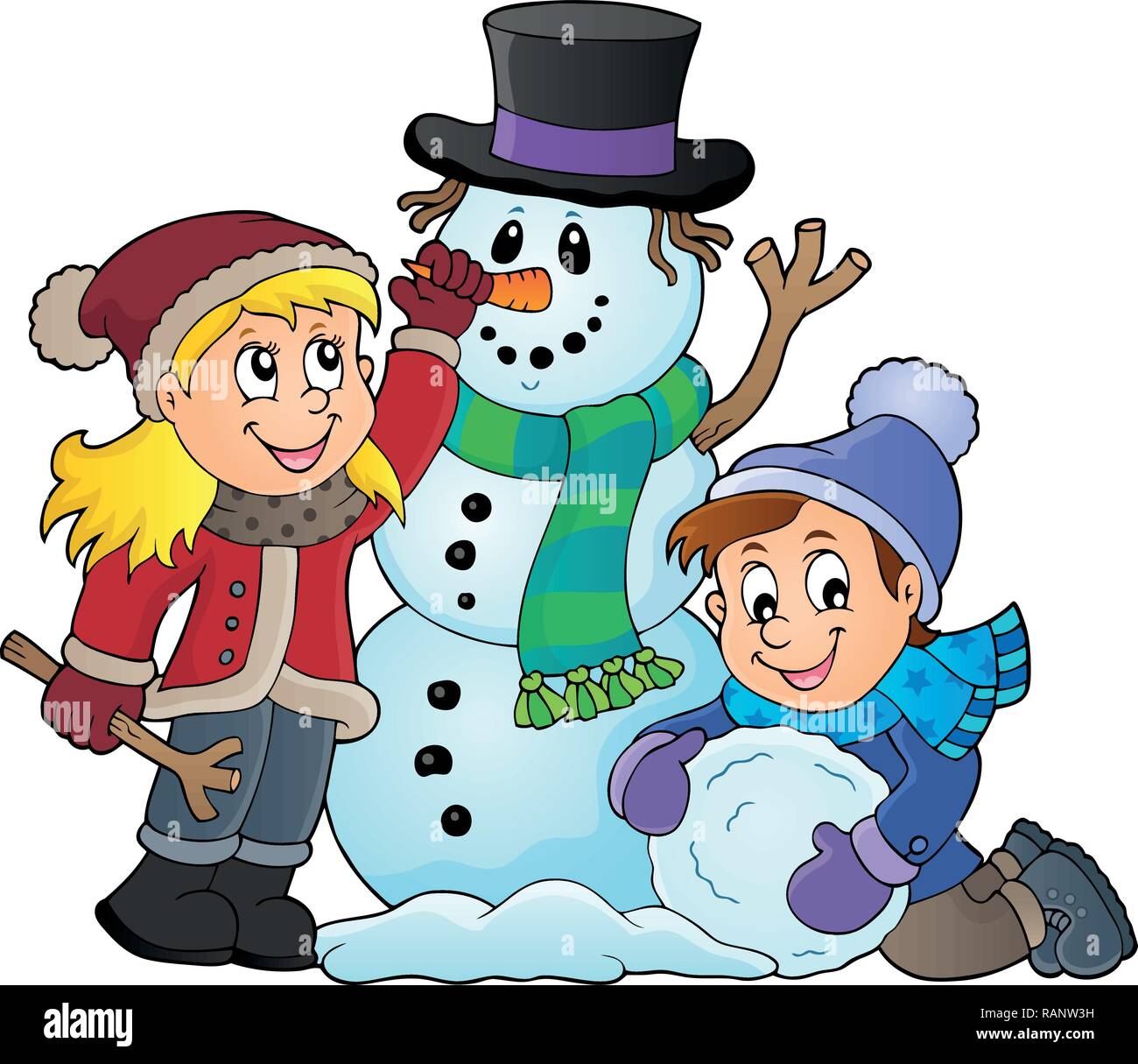 Kids building snowman theme image 1 - eps10 vector illustration Stock ...