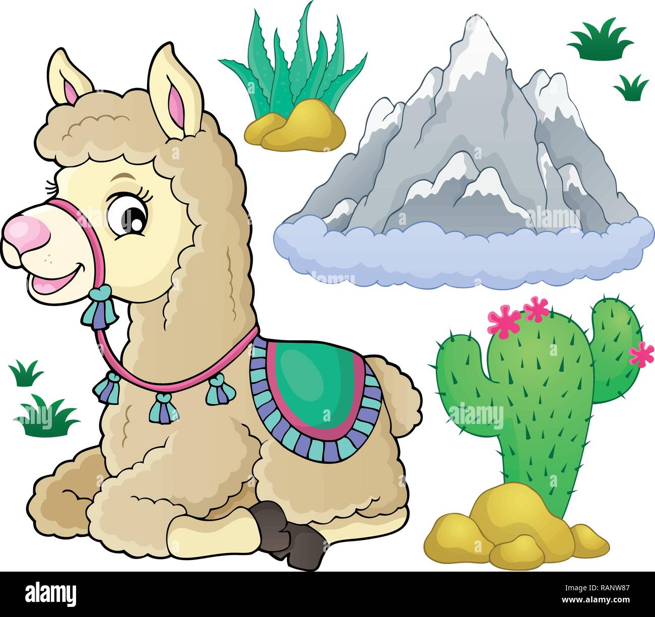 Llama and nature theme set 1 - eps10 vector illustration. Stock Vector