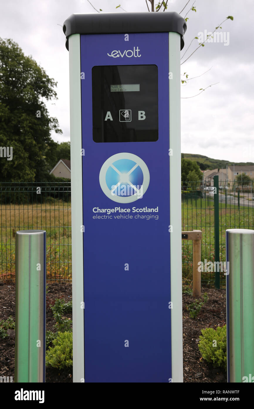 Scotland,Ayrshire,Largs, Electric car charging points Stock Photo Alamy