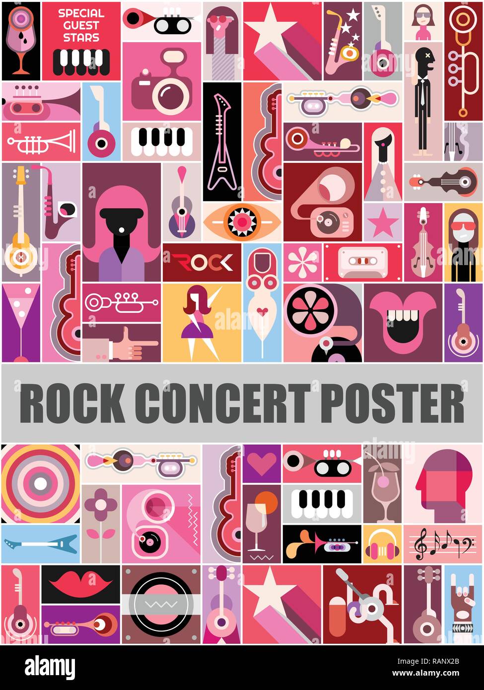 Rock concert poster design. Music festival vector collage Stock Vector