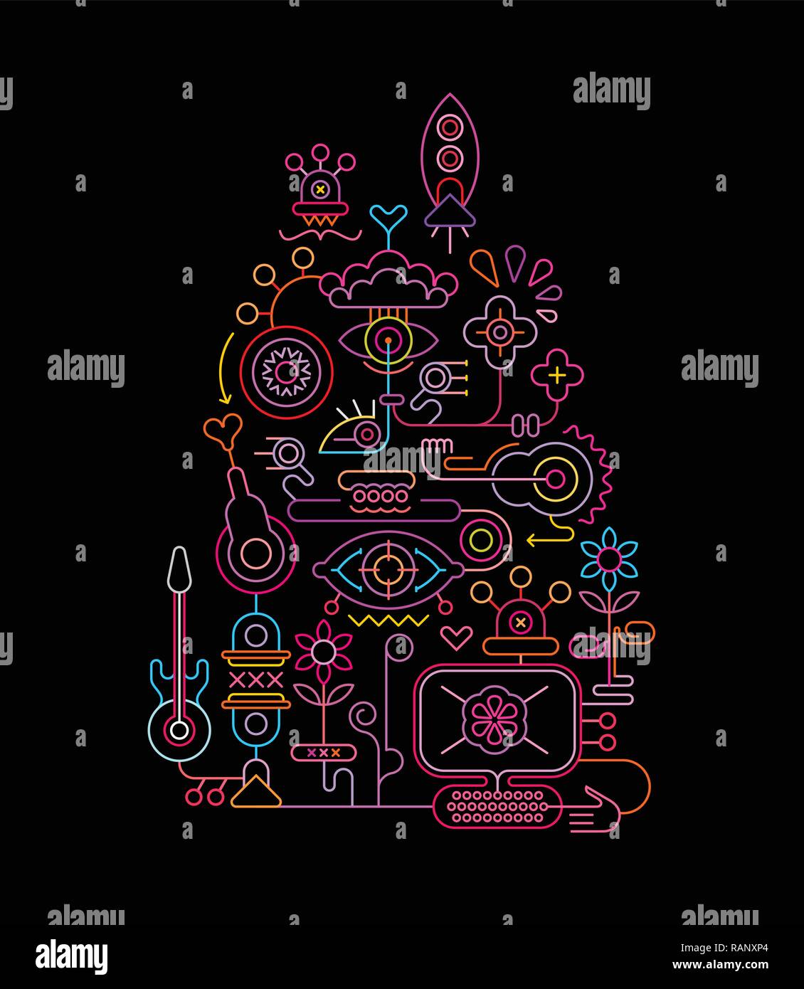 Neon colors on a black background Creative Startup vector illustration ...