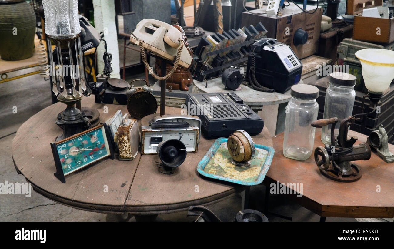 antique street shop with old, vintage items. antiques for sale. Bali  Indonesia Stock Photo - Alamy