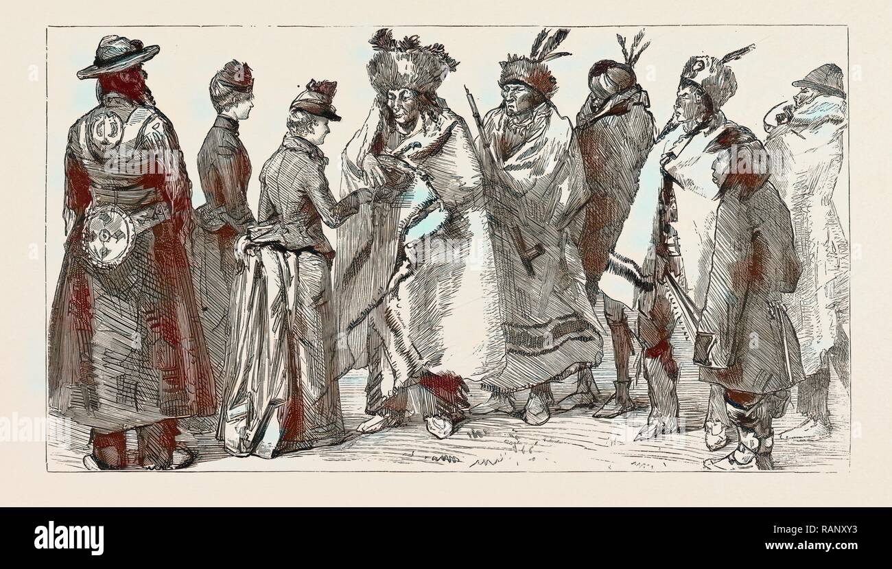LADY STANLEY RECEIVES A DEPUTATION OF CREE INDIANS FROM THE RESERVE, CANADA 1889. Reimagined by Gibon. Classic art reimagined Stock Photo