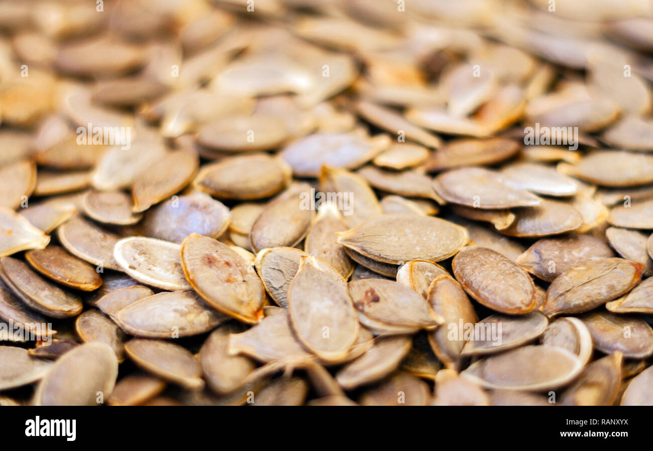 Pumpkin seeds without Husk close up copy space for text Stock Photo Alamy