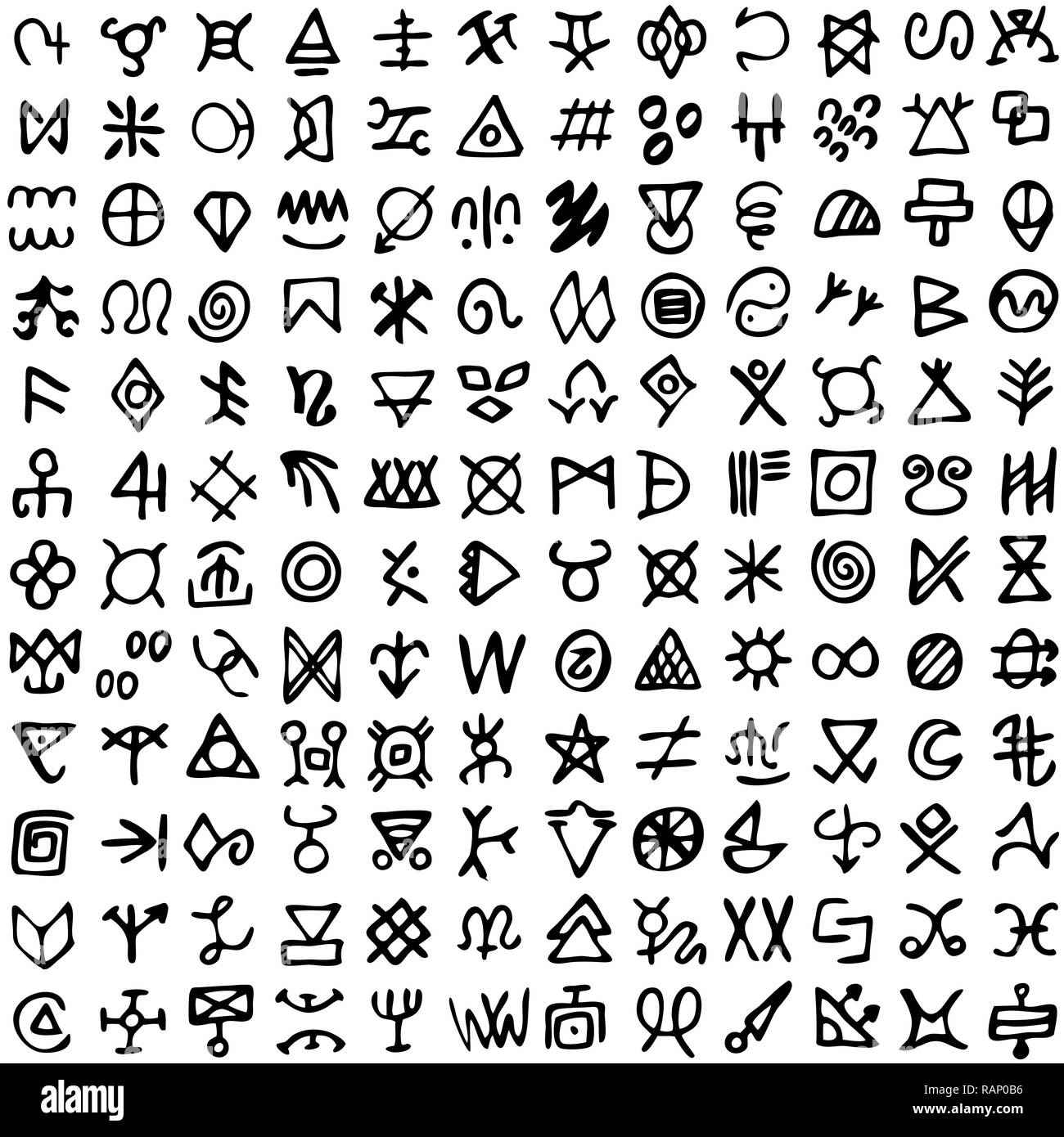 Set of runes symbols. Ancient occult symbols, vikings like letters on white Stock Vector
