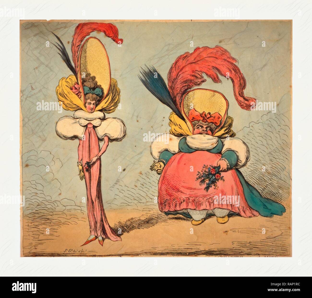 Following the fashion, Gillray, James, 1756-1815, artist, engraving 1794,  Two women, one tall and pretty and slim Stock Photo - Alamy