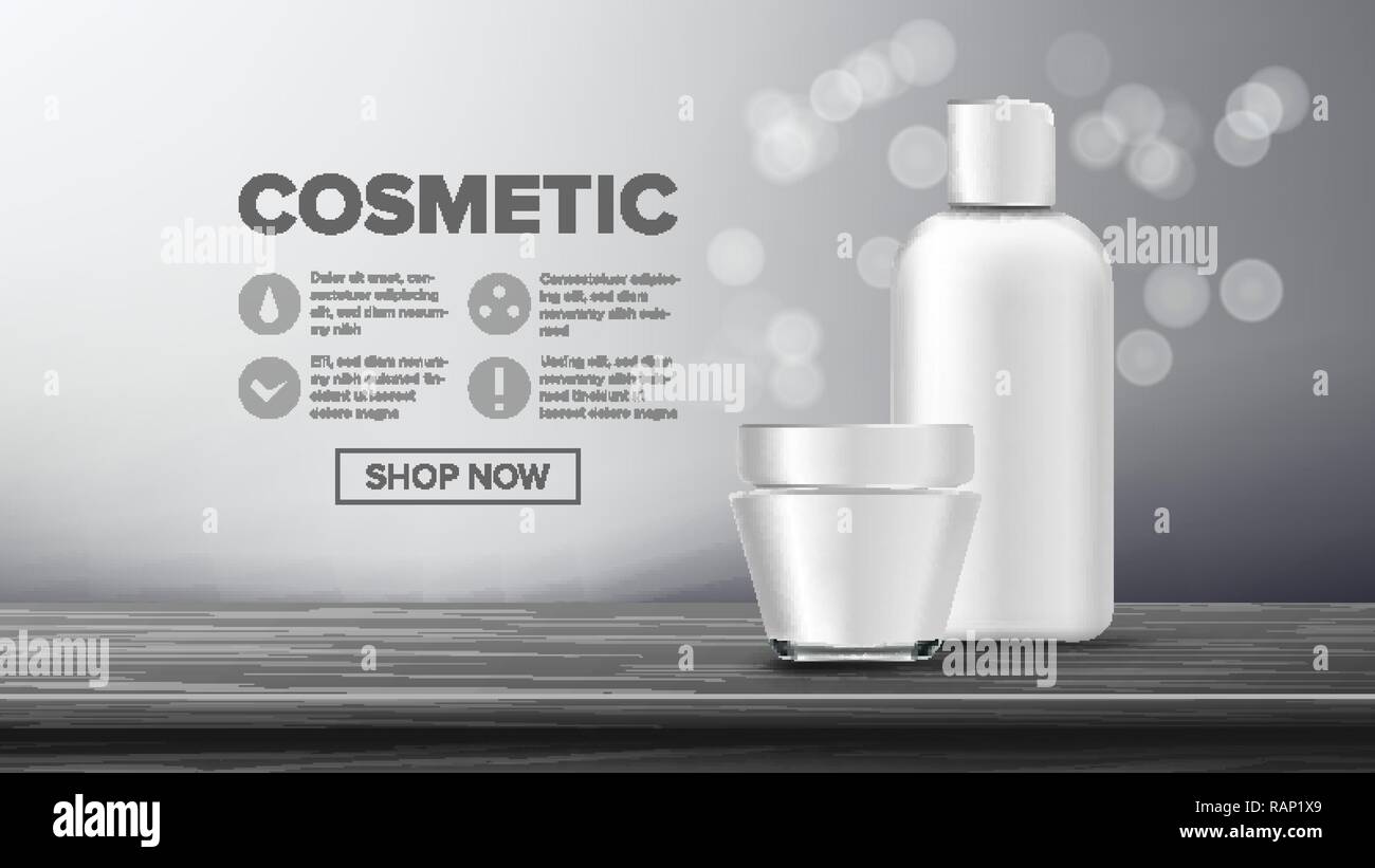 Cosmetic Bottle Product Vector. Female Hygiene. Exhibition Brochure