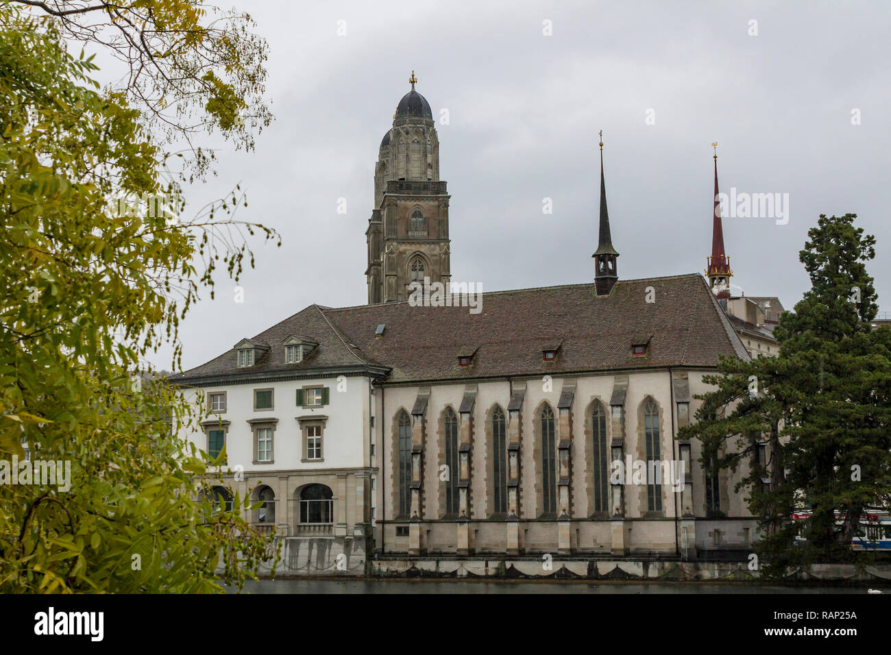ZURICH, SWITZERLAND - OCT 130th, 2018: View of Grossmunster and Zurich