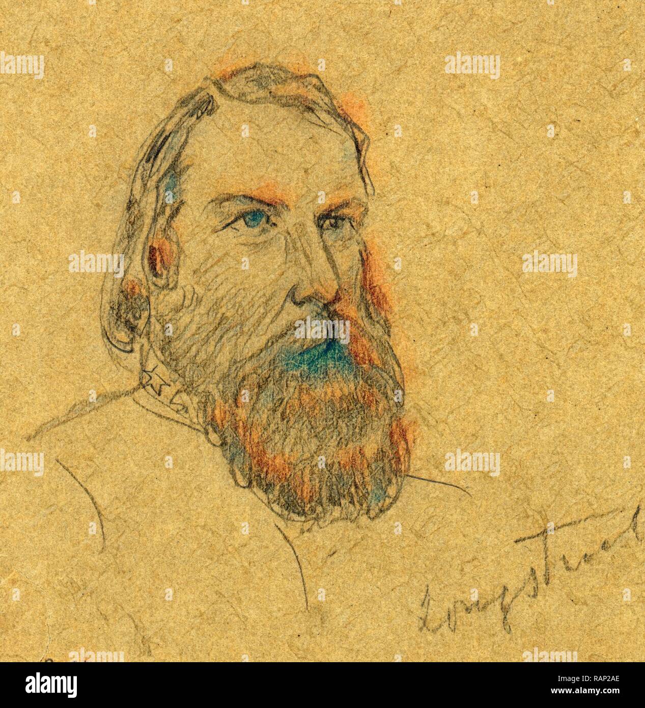Confederate General James Longstreet, 1861-1865, drawing, 1862-1865, by Alfred R Waud, 1828-1891, an american artist reimagined Stock Photo