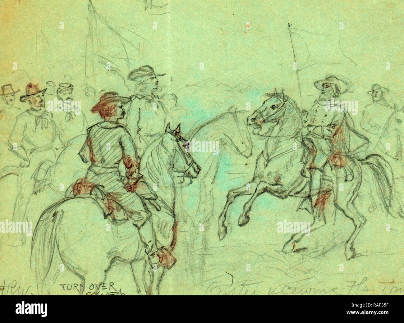 Custer receiving Flag of Truce, drawing, 18621865, by Alfred R Waud