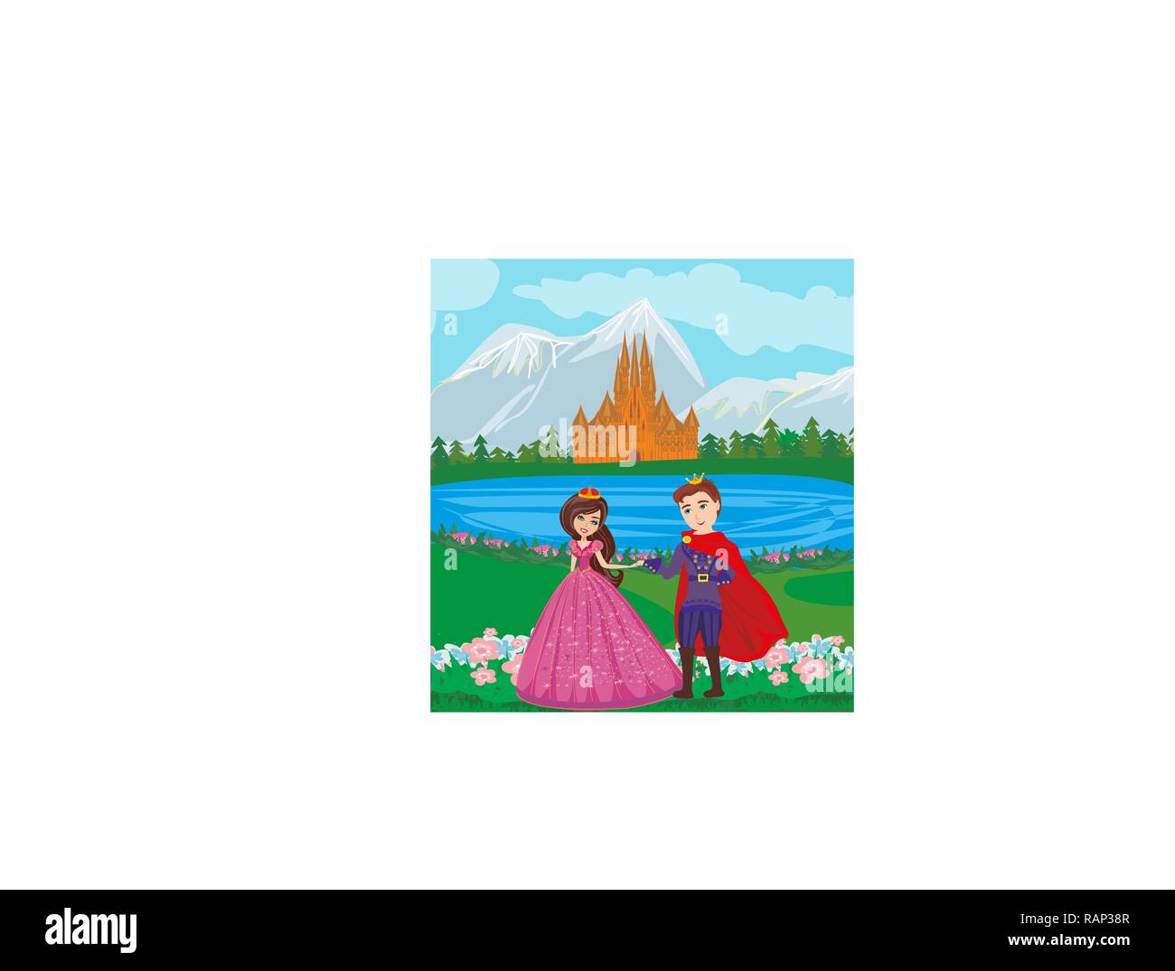 Beautiful castle and princess with prince Stock Vector Image & Art - Alamy