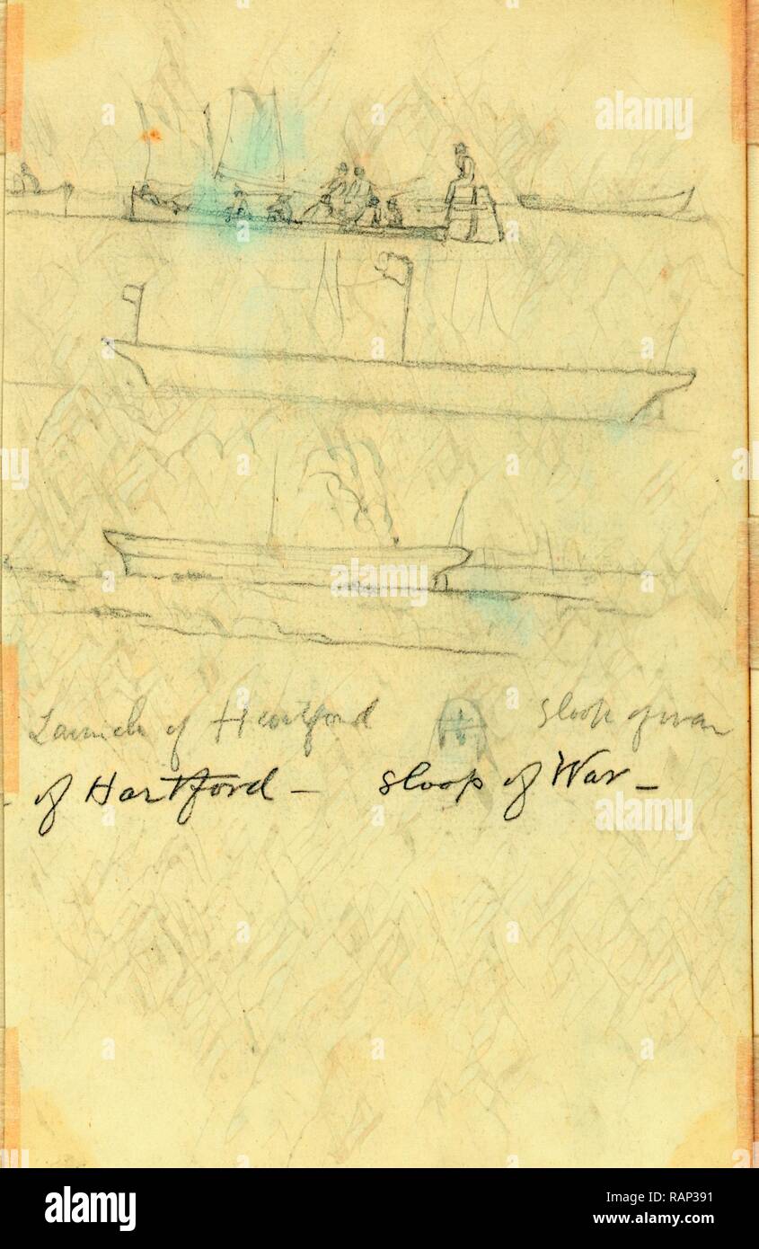 Launch of Hartford, Sloop of War, drawing, 1862-1865, by Alfred R Waud ...