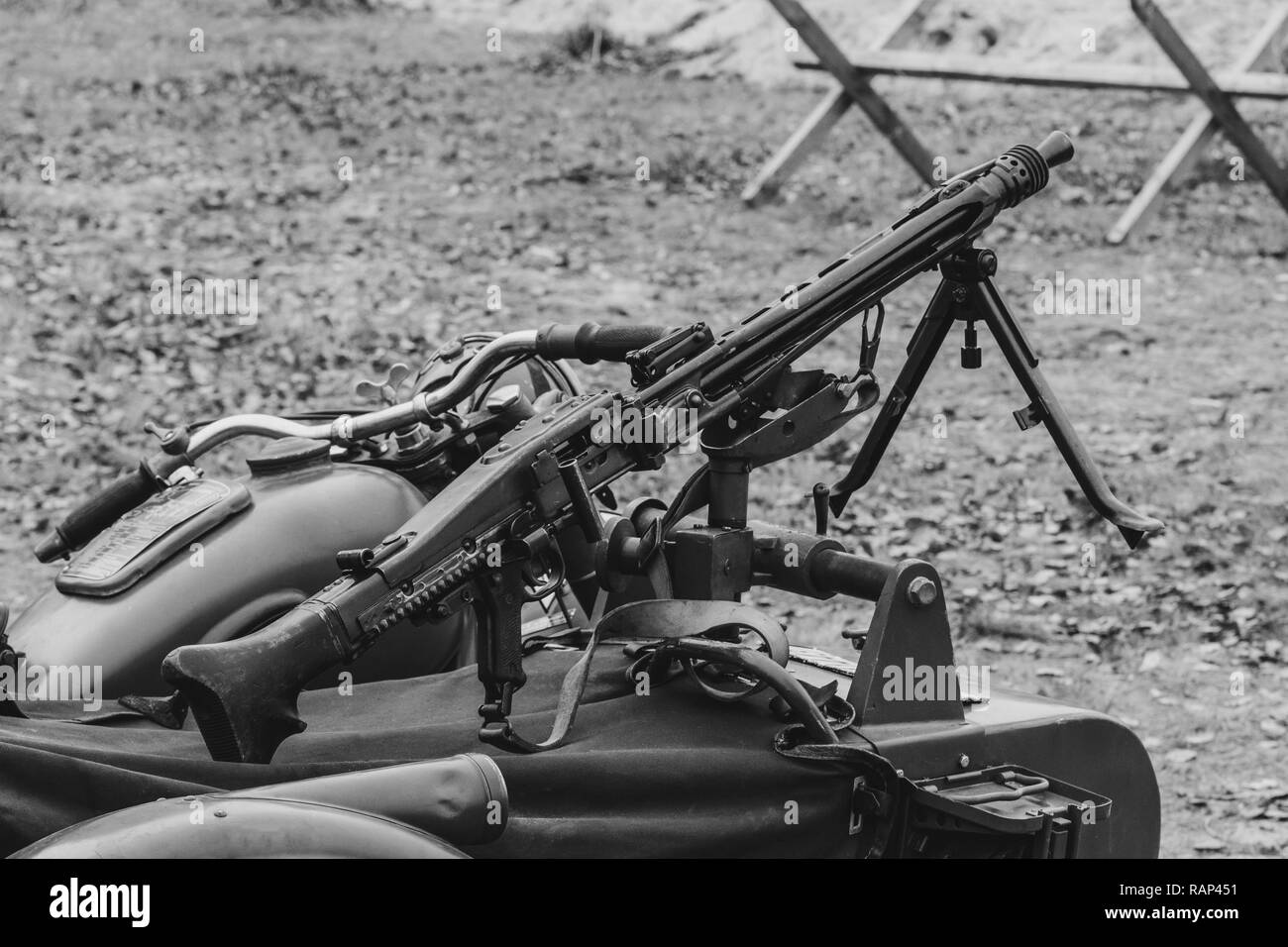 MG-42 machine gun of the German army during the Second World War. Black white color picture Stock Photo