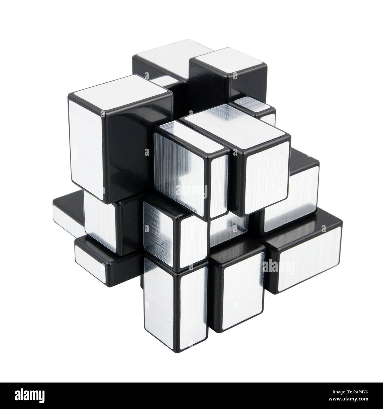 Rubik's mirror blocks on white background, also known as shape shifter Stock Photo
