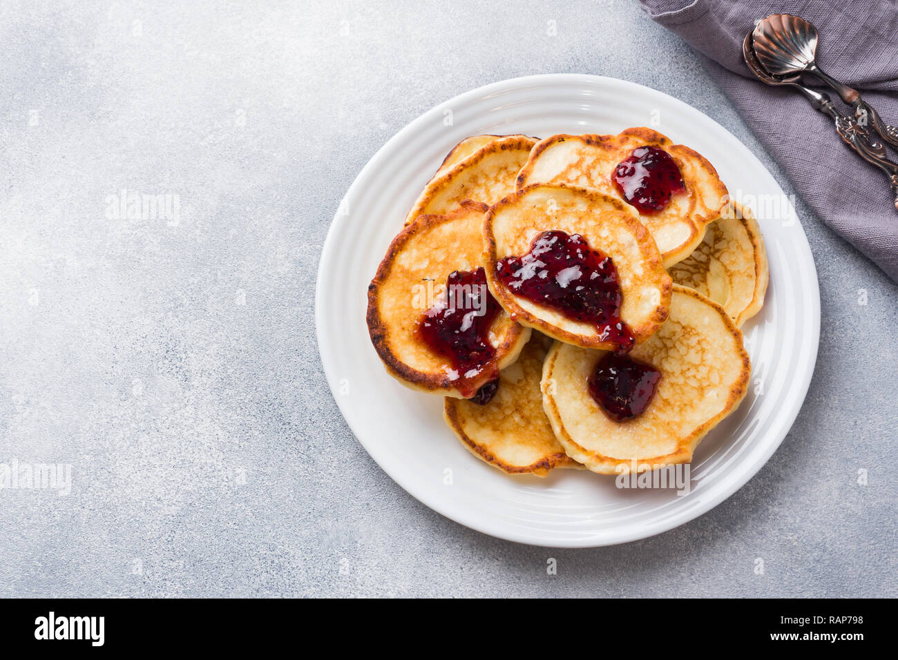 Cottage Cheese Pancakes With Jam And Tea Concept Healthy