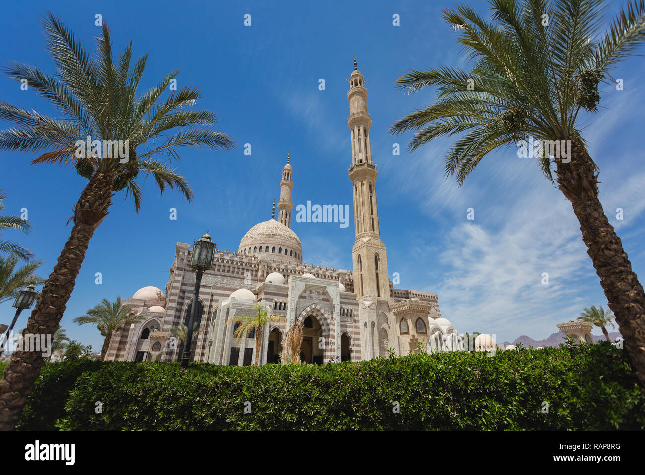 Vertical color photography of Al Mustafa Mosque in Sharm El Sheikh, Egypt. Stock Photo