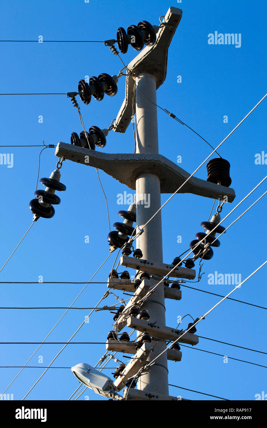 High Voltage Industrial Power Post Energy Electric Poles Photo Stock