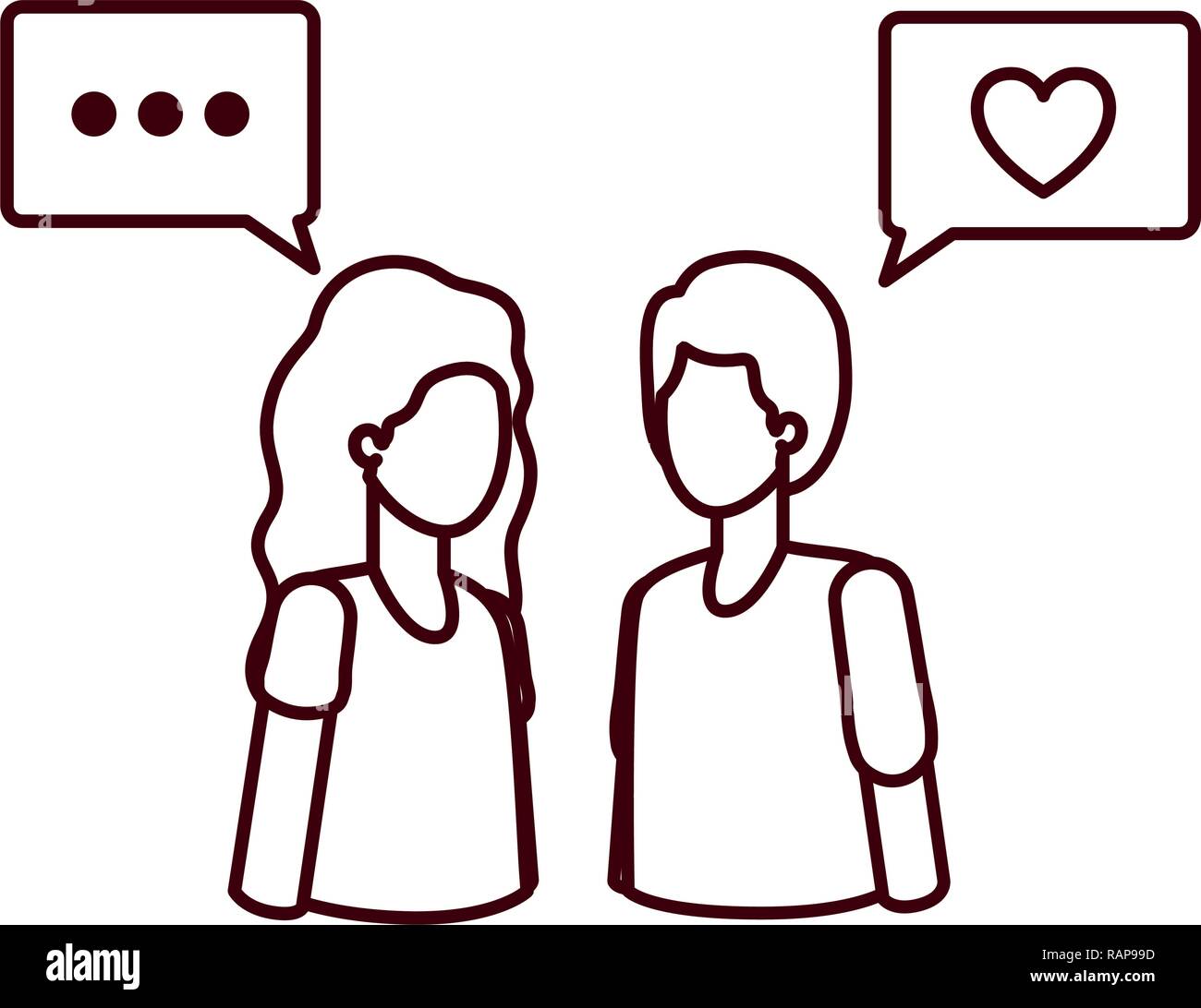 young couple with speech bubble avatar character Stock Vector