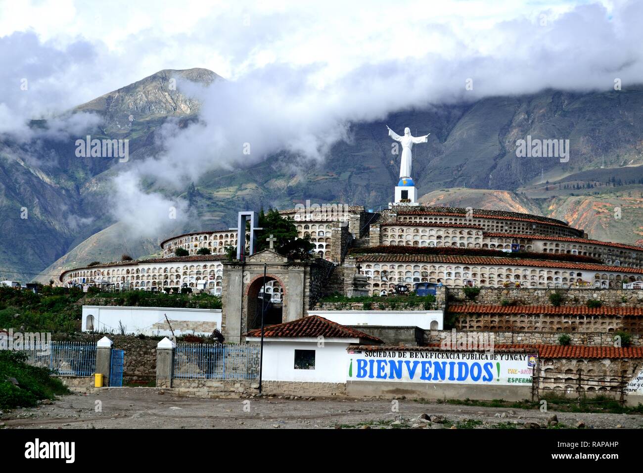 Cemetery - Old Yungay where an earthquake and landslide buried in 1970  in YUNGAY. Department of Ancash.PERU           											  					  			 	  	  	 Stock Photo