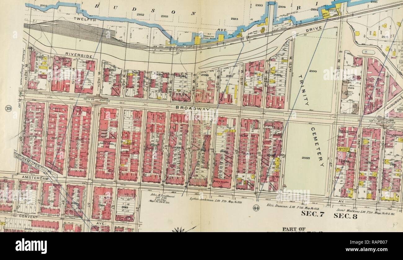 Plate 43: Bounded by Hudson River Riverside Drive, W. 158th Street, Amsterdam Avenue, W. 147th Street, St. Nicholas reimagined Stock Photo