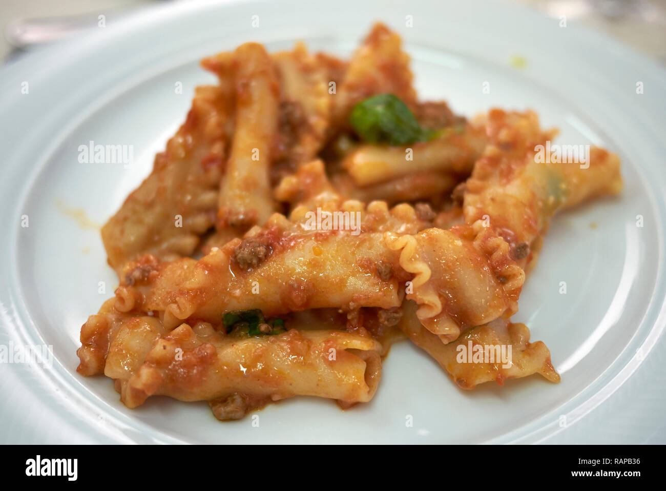 Home made pasta with bolognese sauce made with podolica meat Stock Photo