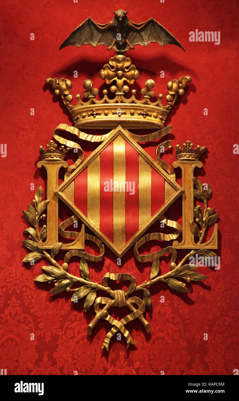 City Hall,Crystal Room and Historical Museum.Museo Histórico Municipal Coat of Arms Valencia Spain Stock Photo