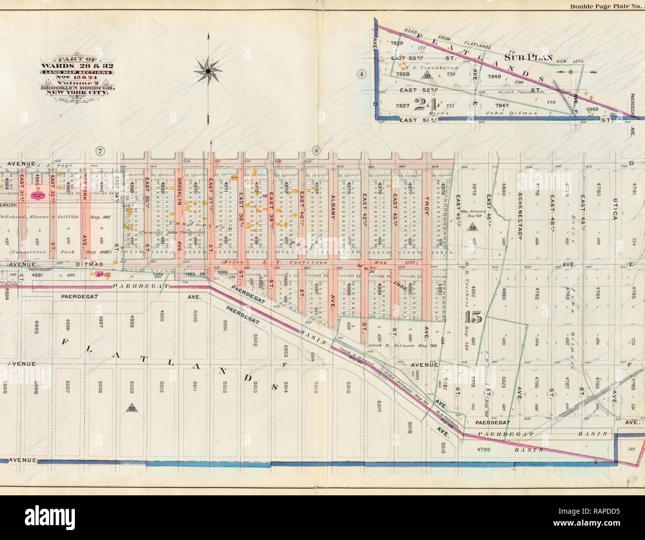 Double Page Plate No. 5: Bounded by Avenue D, East 53rd Street, Avenue E, East 52nd Street, Avenue F, East 51st reimagined Stock Photo