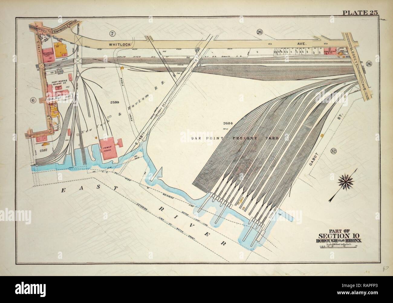 Plate 25, Part of Section 10, Borough of the Bronx. Bounded by E. 141st Street, Whitlock Avenue, Leggett Avenue reimagined Stock Photo