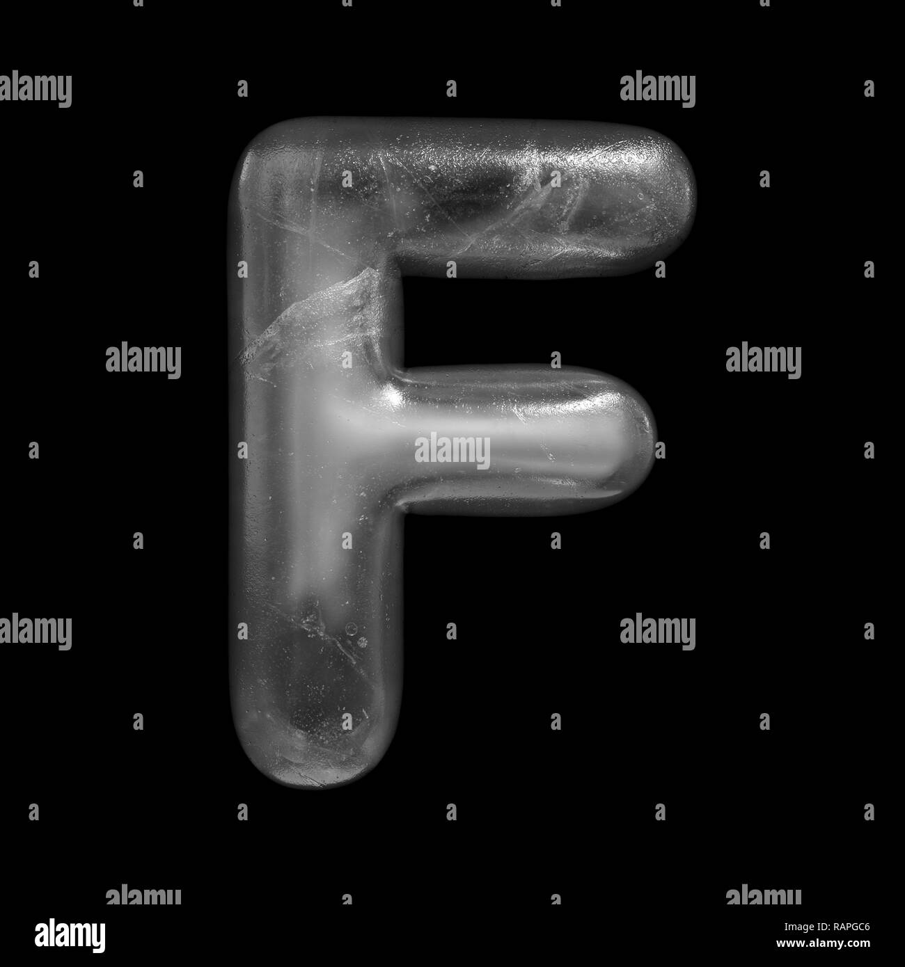 Ice letter F - Capital 3d Winter font isolated on black background. This alphabet is perfect for creative illustrations related but not limited to Nat Stock Photo