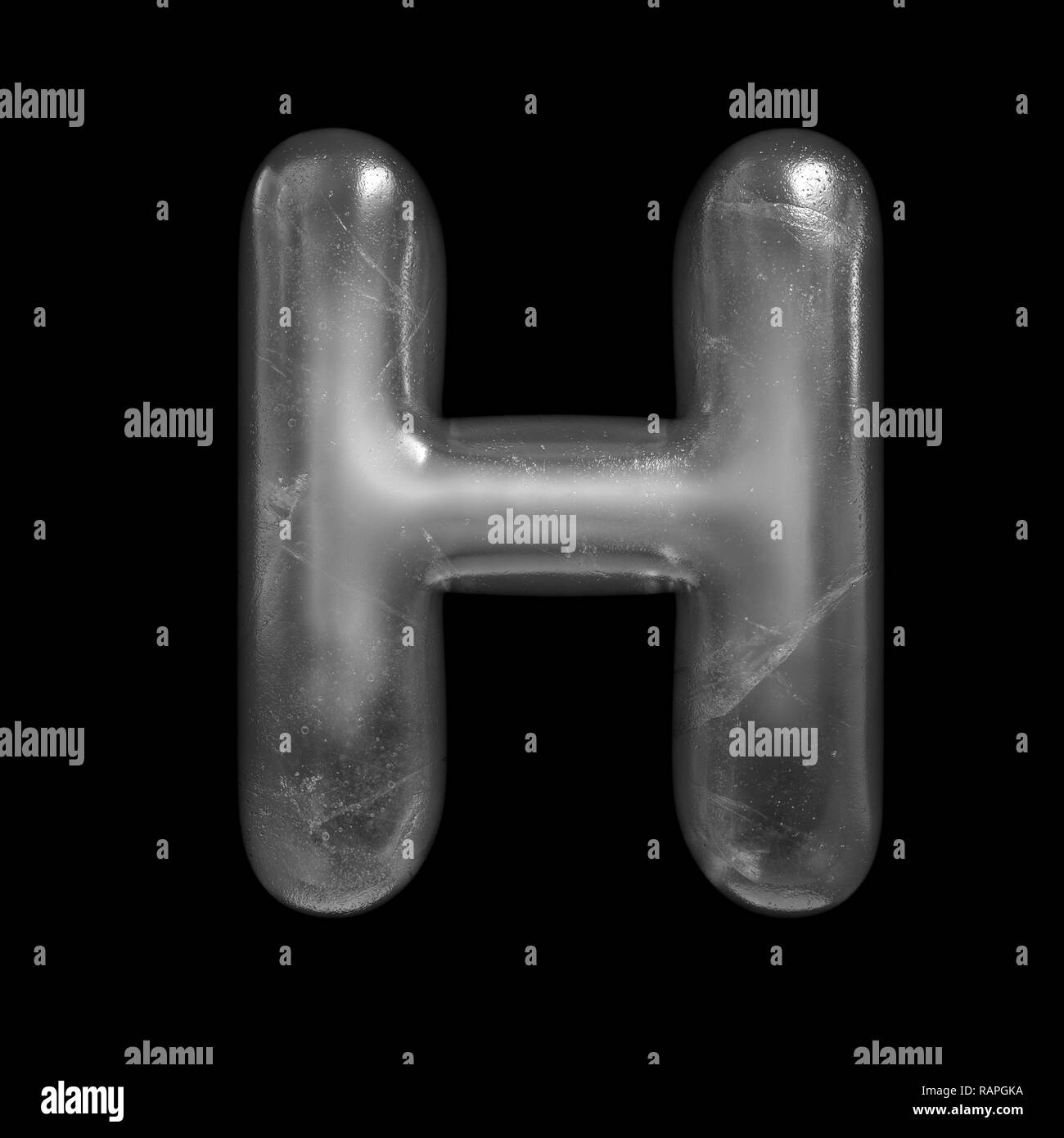 Ice letter H - large 3d Winter font isolated on black background. This alphabet is perfect for creative illustrations related but not limited to Natur Stock Photo