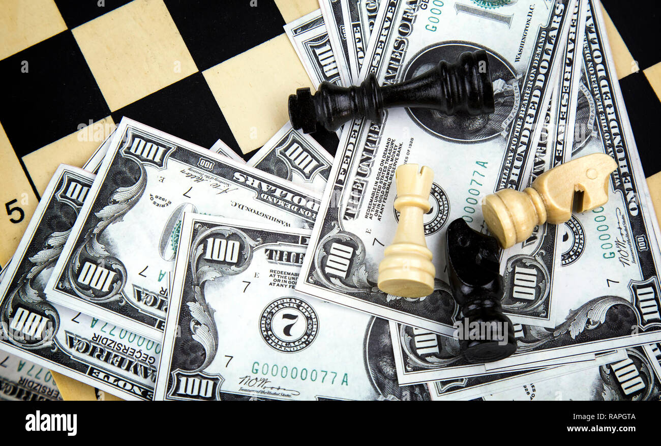 Strategy Playing Game Chess and Money on Chessboard Stock Photo Alamy