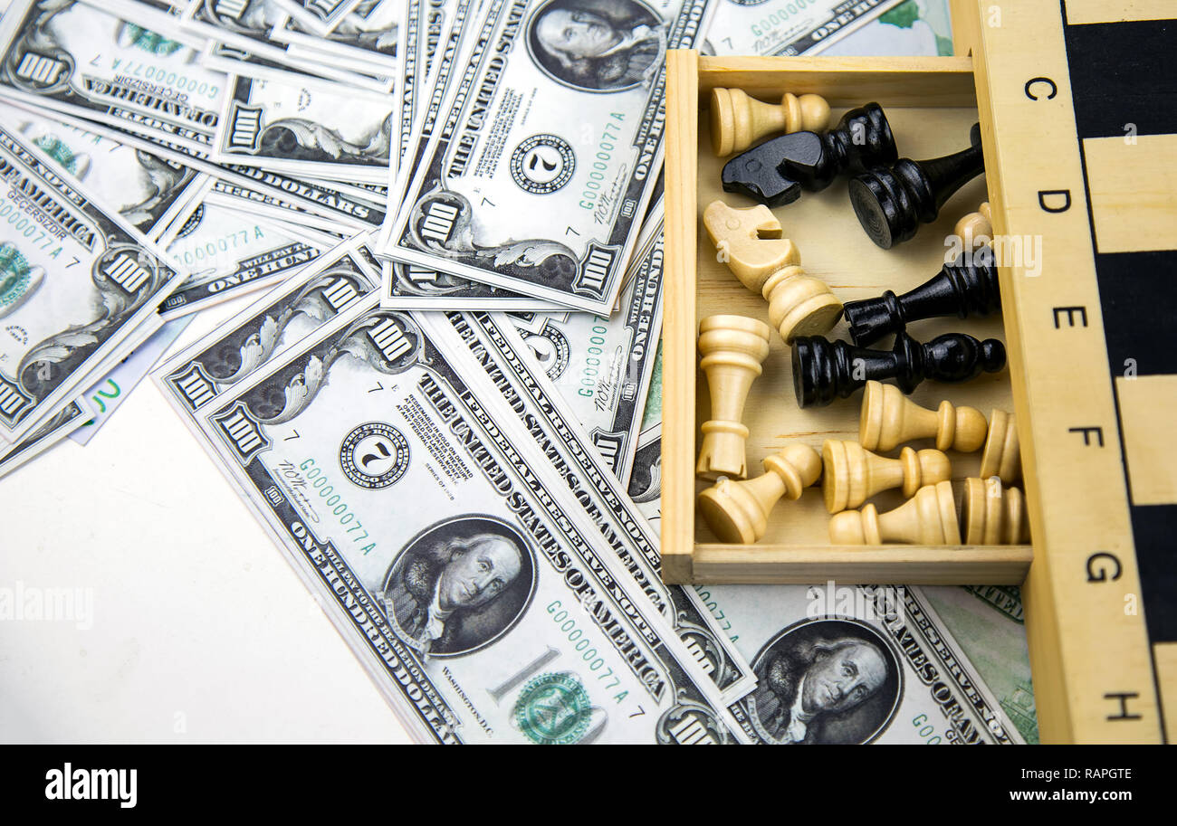 Strategy Playing Game Chess and Money on Chessboard Stock Photo Alamy