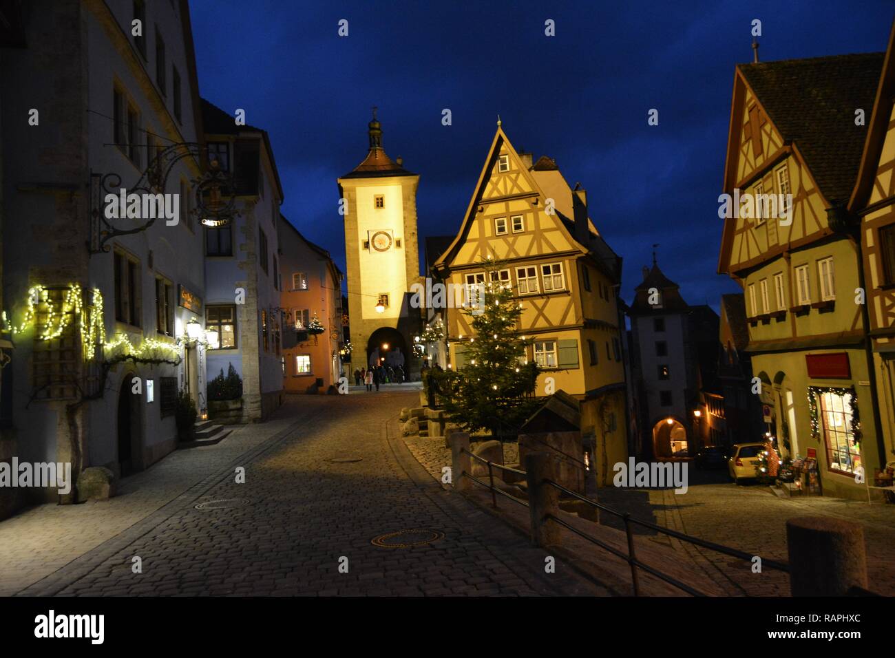A Fairy - Tale Dream Town - Rothenburg ob der tauber, Germany. Christmas night view. Stock Photo
